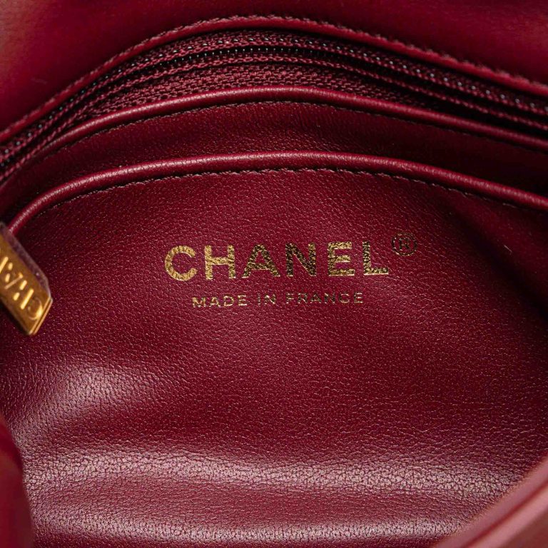 Chanel Timeless Mini Square Lamb Bordeaux Logo | Sell your designer bag