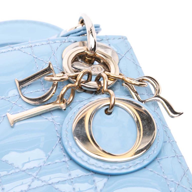 Dior Lady Micro Patent Blue Closing System | Sell your designer bag