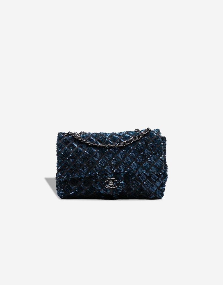 Chanel Timeless Medium Sequins / Satin Blue / Black Front | Sell your designer bag