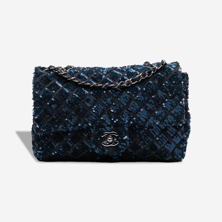 Chanel Timeless Medium Sequins / Satin Blue / Black Front | Sell your designer bag