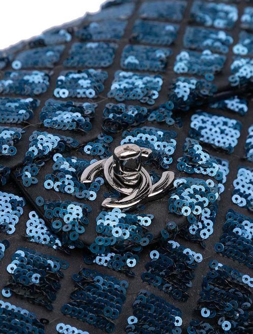 Chanel Timeless Medium Sequins / Satin Blue / Black Closing System | Sell your designer bag