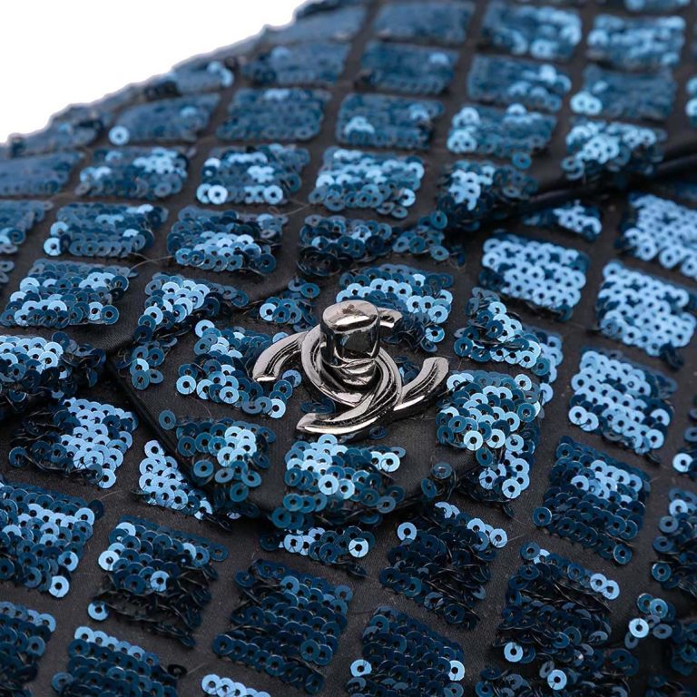 Chanel Timeless Medium Sequins / Satin Blue / Black Front | Sell your designer bag