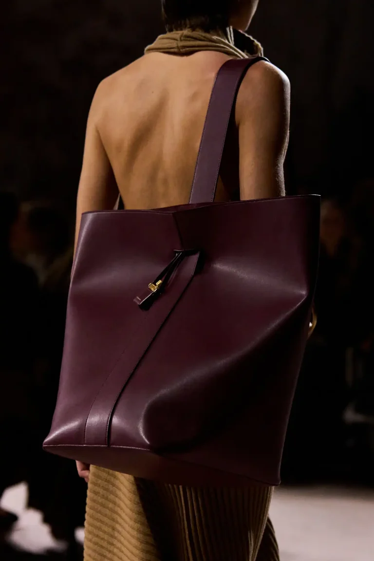 Large burgundy Victoria Beckham tote with clean silhouette