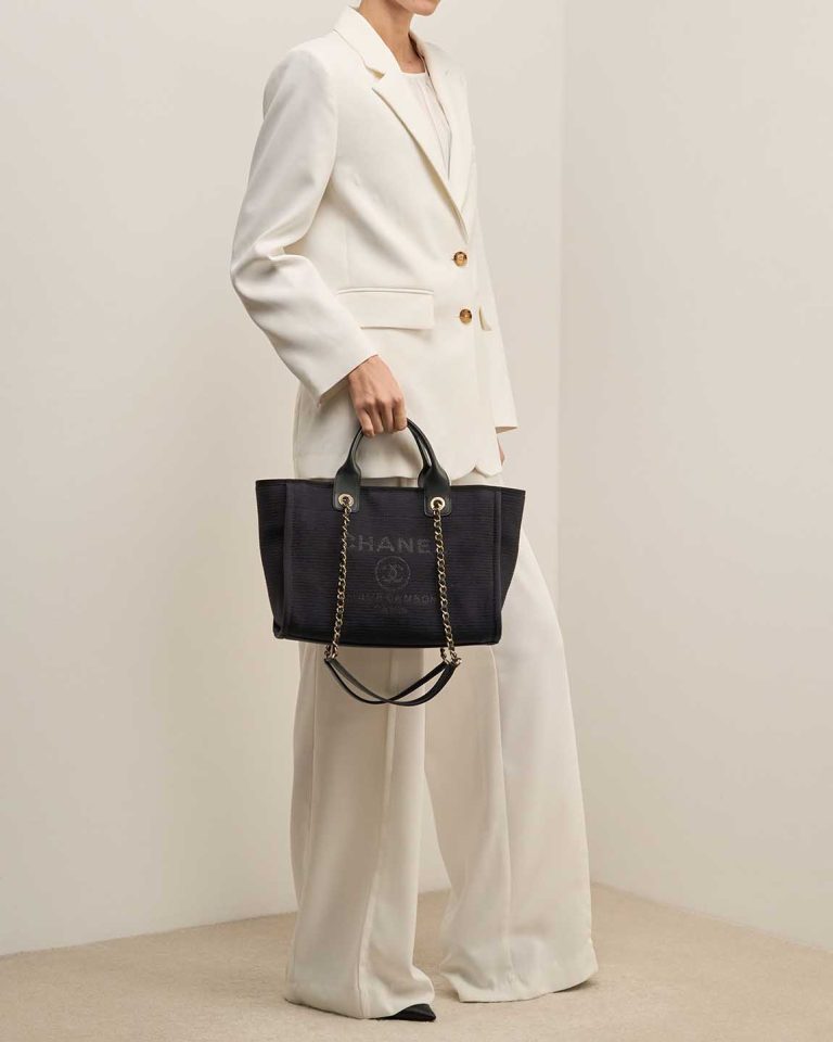 Chanel Deauville Small Canvas Dark Blue / Black Front | Sell your designer bag