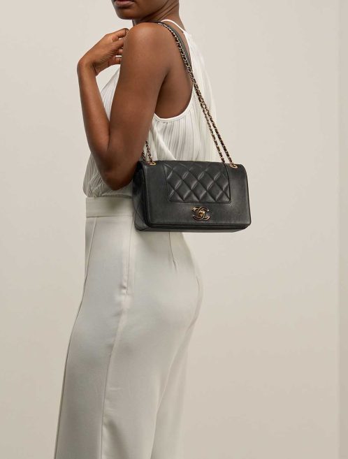Chanel Mademoiselle Medium Lamb Black on Model | Sell your designer bag