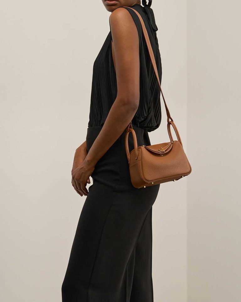 Hermès Lindy Mini Taurillon Clémence Gold Front | Sell your designer bag
