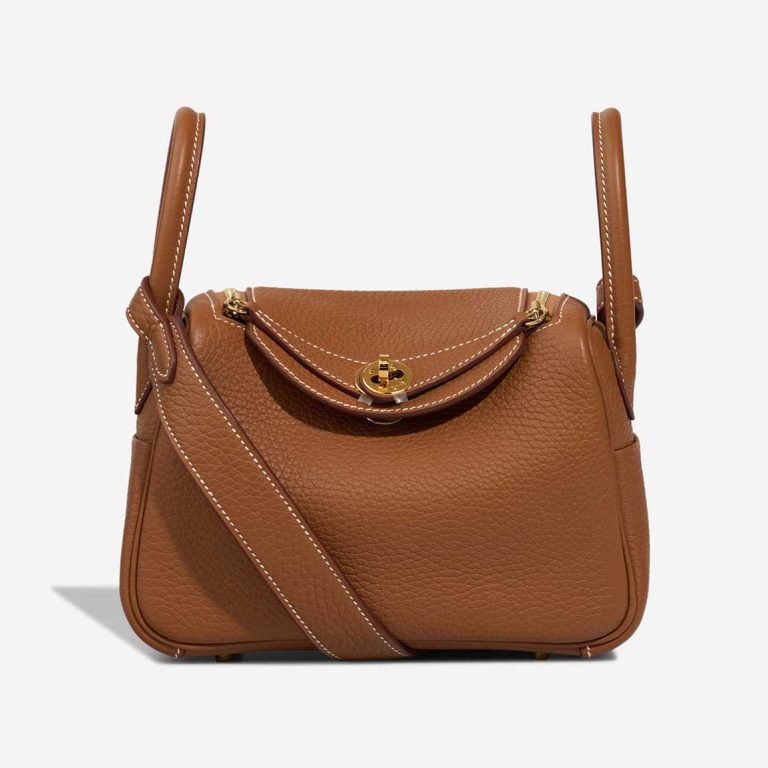 Hermès Lindy Mini Taurillon Clémence Gold Front | Sell your designer bag