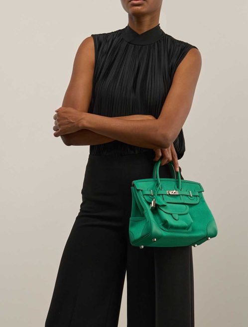 Hermès Birkin Cargo 25 Toile Goeland / Swift Vert Vertigo on Model | Sell your designer bag