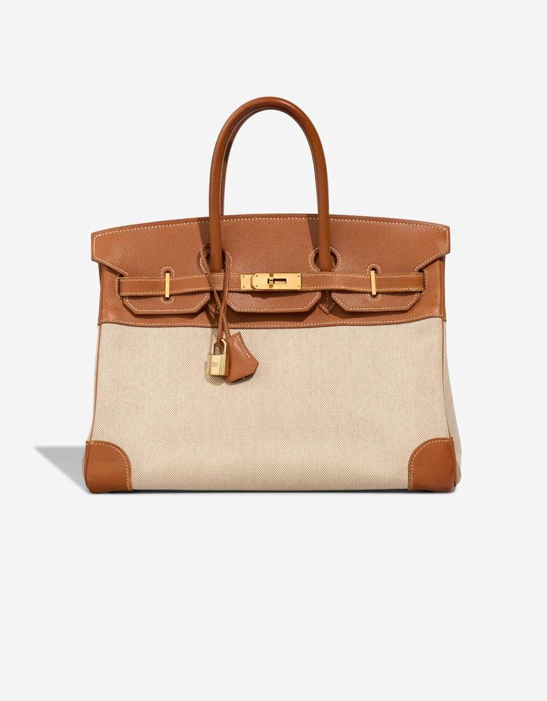 Hermès Birkin 35 Toile / Courchevel Gold / Écru Front | Sell your designer bag