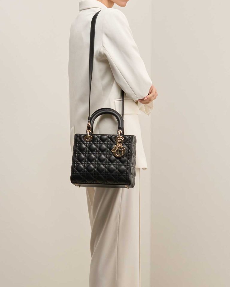 Dior Lady Medium Lamb Black Front | Sell your designer bag