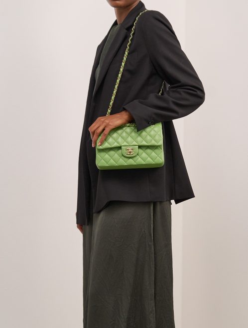 Chanel Timeless Small Caviar Green on Model | Sell your designer bag