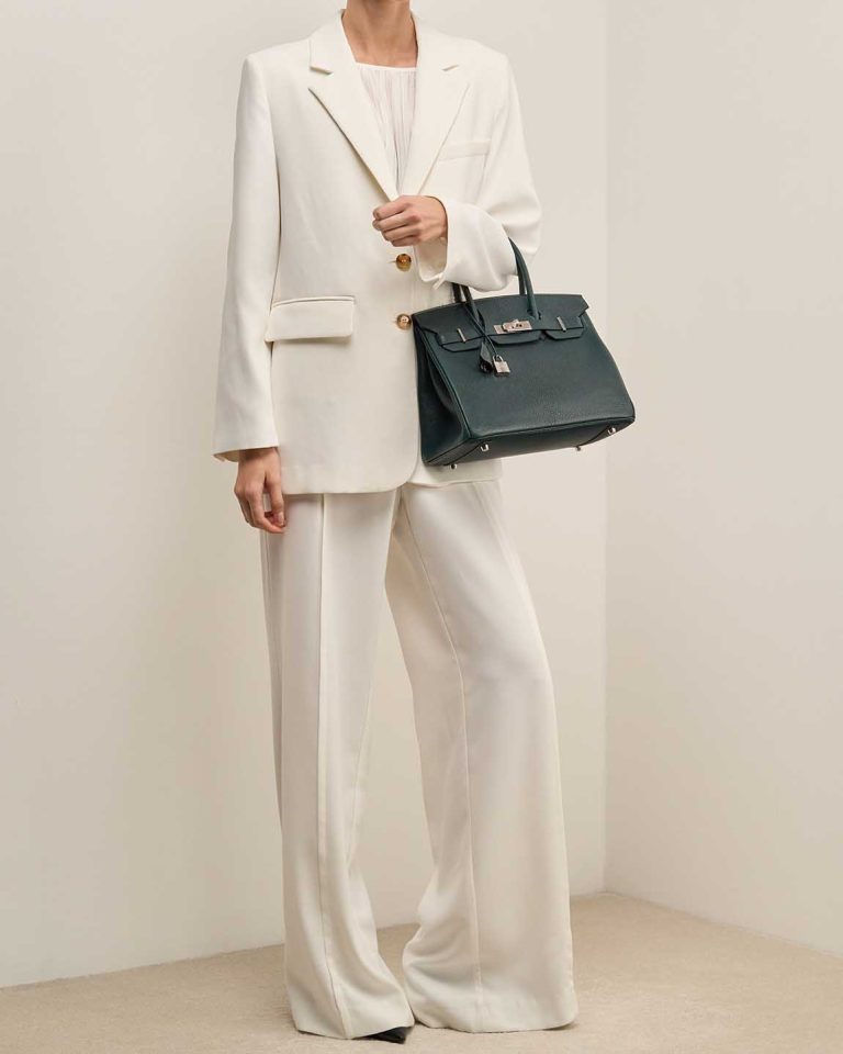 Hermès Birkin 30 Chèvre de Coromandel Vert Cyprès / Vert Foncé on Model | Sell your designer bag