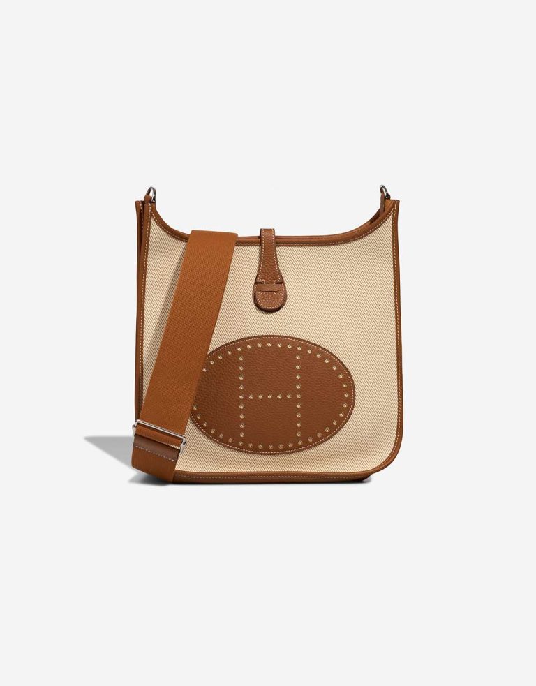 Hermès Evelyne 29 Taurillon Clémence / Toile Écru / Desert / Gold Front | Sell your designer bag