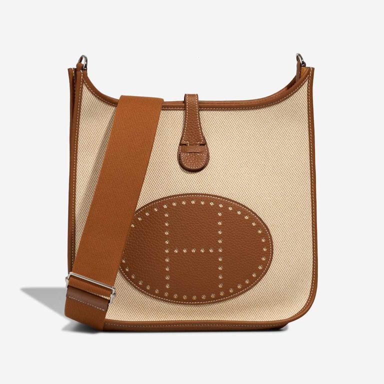 Hermès Evelyne 29 Taurillon Clémence / Toile Écru / Desert / Gold Front | Sell your designer bag