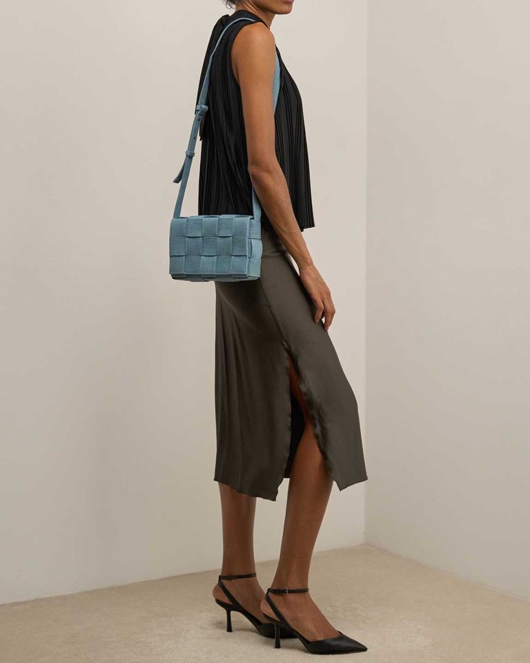 Bottega Veneta Cassette Denim Blue on Model | Sell your designer bag