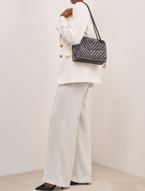 Chanel Shopping Tote Medium Lamb Black on Model | Sell your designer bag