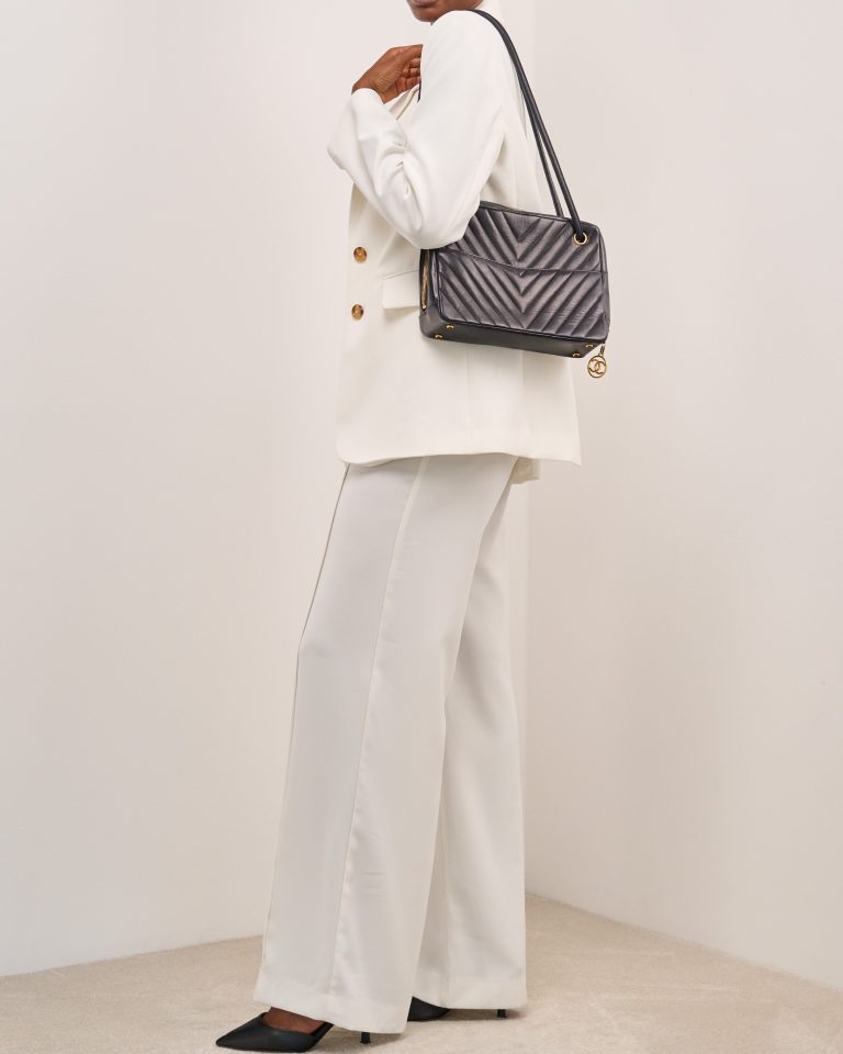 Chanel Shopping Tote Medium Lamb Black Front | Sell your designer bag