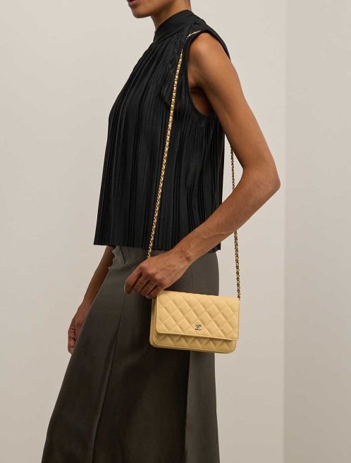 Chanel Wallet On Chain Caviar Yellow on Model | Sell your designer bag