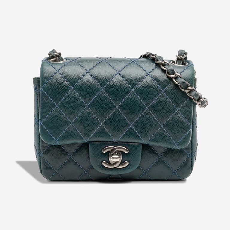 Chanel Timeless Mini Square Lamb Dark Green / Blue Front | Sell your designer bag