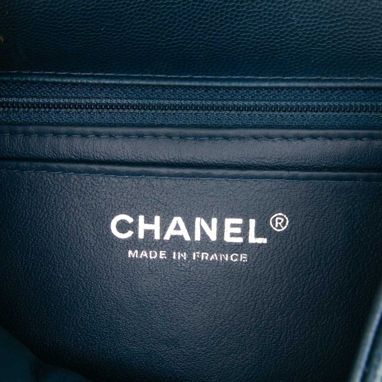 Chanel Timeless Mini Square Lamb Dark Green / Blue Logo | Sell your designer bag