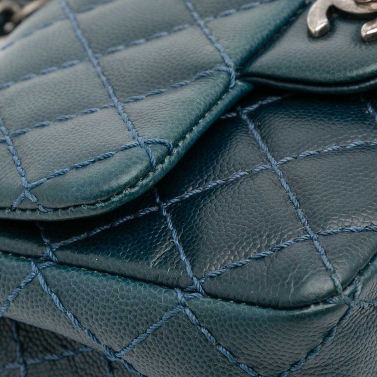 Chanel Timeless Mini Square Lamb Dark Green / Blue Signs of wear | Sell your designer bag
