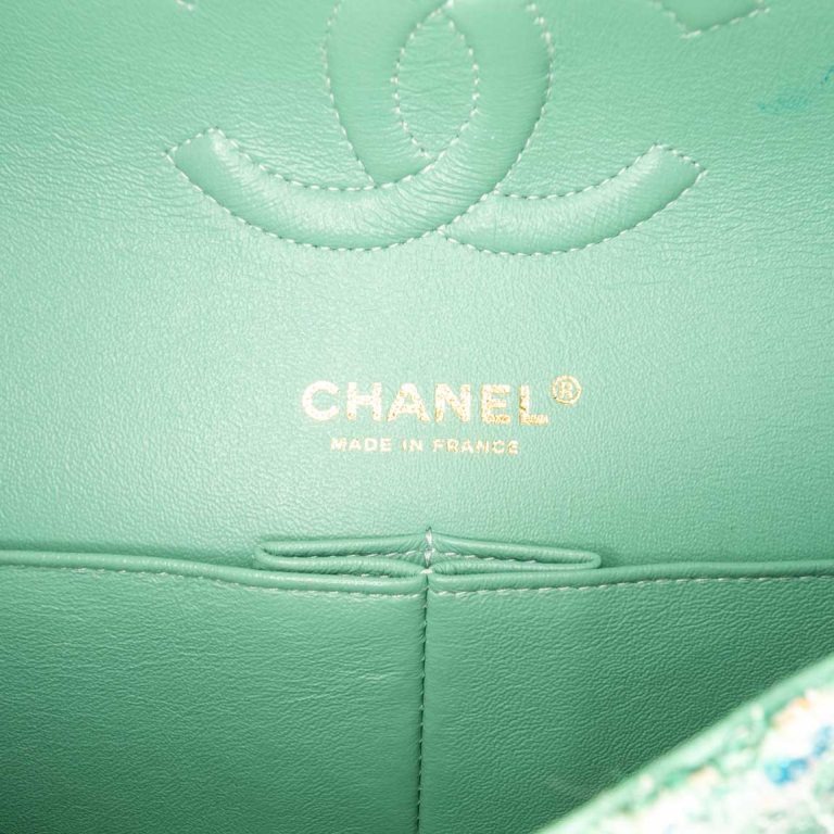 Chanel Timeless Medium Tweed Green Logo | Sell your designer bag