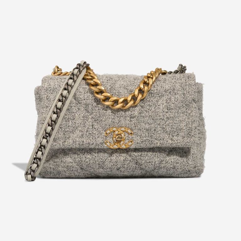 Chanel 19 Flap Bag Felt / Lamb Grey Front | Sell your designer bag