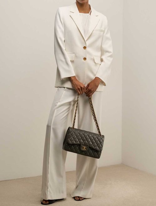 Chanel Timeless Jumbo Lamb Anthracite on Model | Sell your designer bag