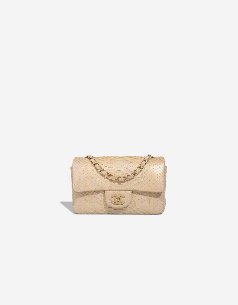 Chanel Timeless Mini Rectangular Python Light Grey / Gold / Beige Front | Sell your designer bag