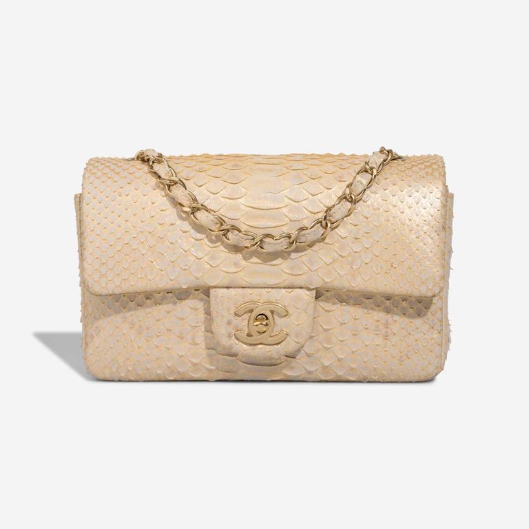 Chanel Timeless Mini Rectangular Python Light Grey / Gold / Beige Front | Sell your designer bag