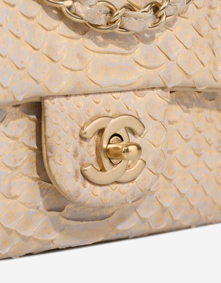 Chanel Timeless Mini Rectangular Python Light Grey / Gold / Beige Closing System | Sell your designer bag