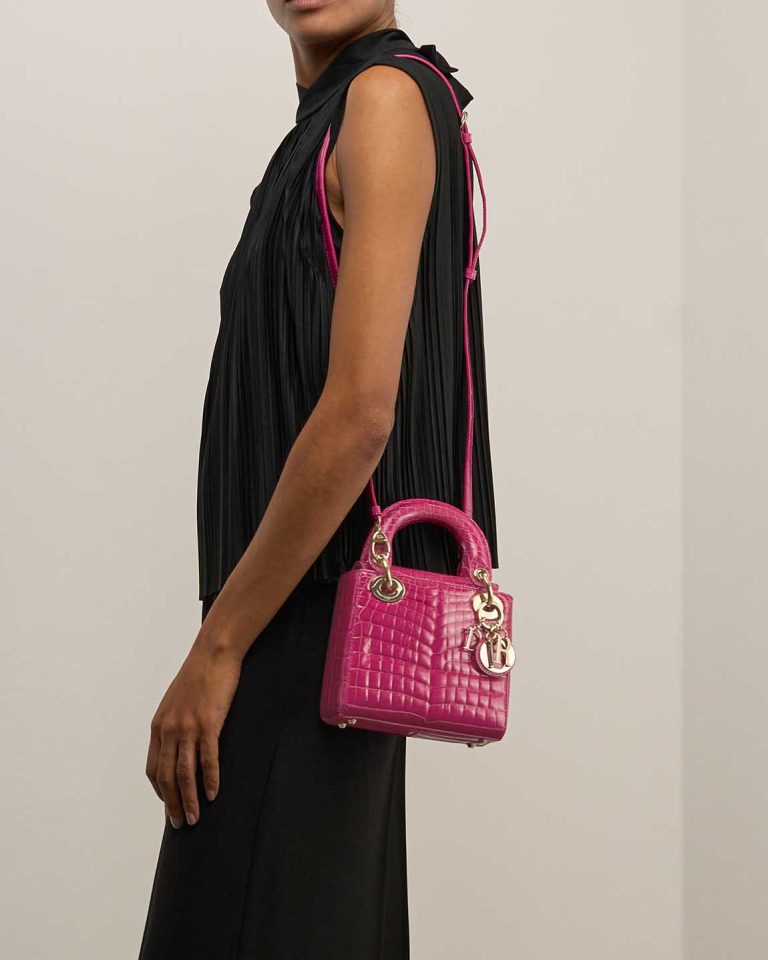Dior Lady Micro Crocodile Neon Pink Front | Sell your designer bag