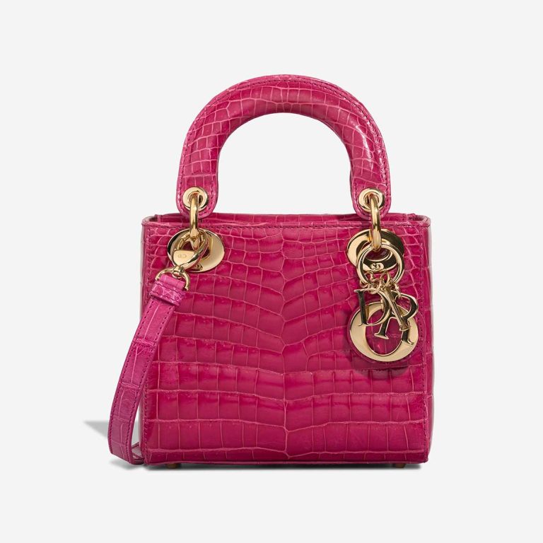 Dior Lady Micro Crocodile Neon Pink Front | Sell your designer bag