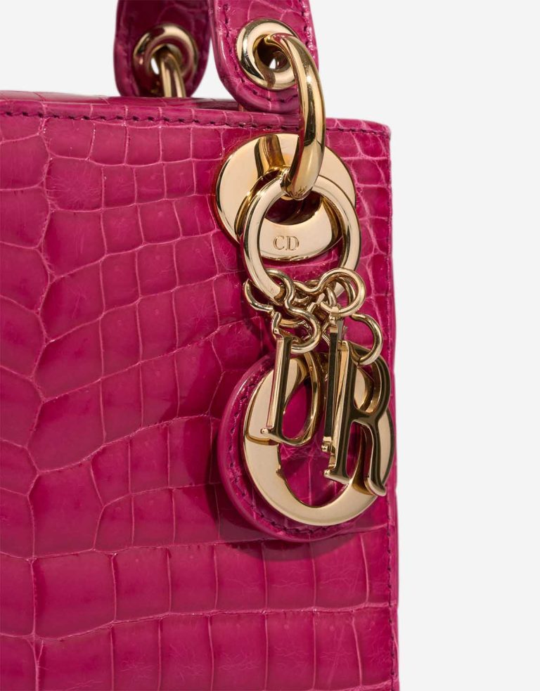 Dior Lady Micro Crocodile Neon Pink Closing System | Sell your designer bag