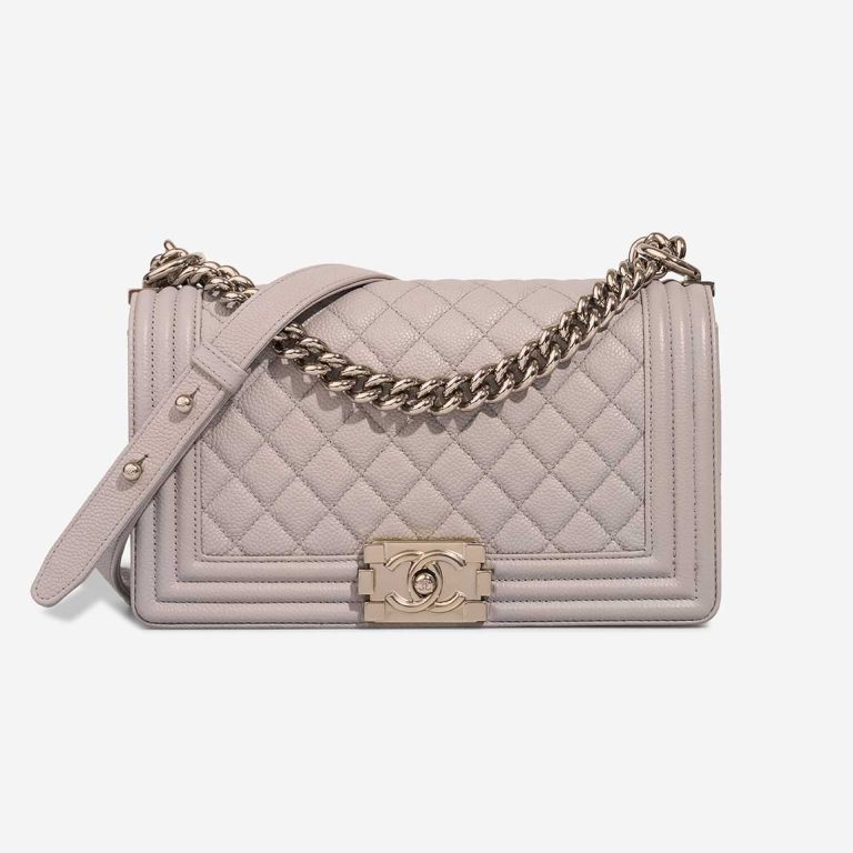 Chanel Boy Old Medium Caviar Light Grey Front | Sell your designer bag