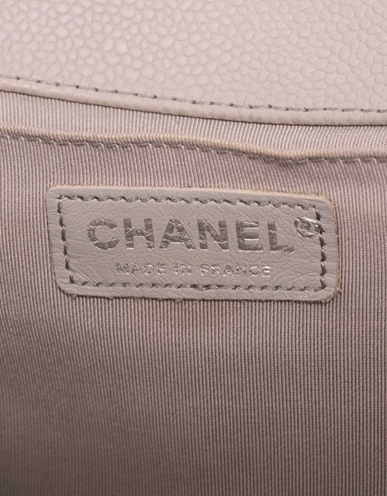 Chanel Boy Old Medium Caviar Light Grey Logo | Sell your designer bag