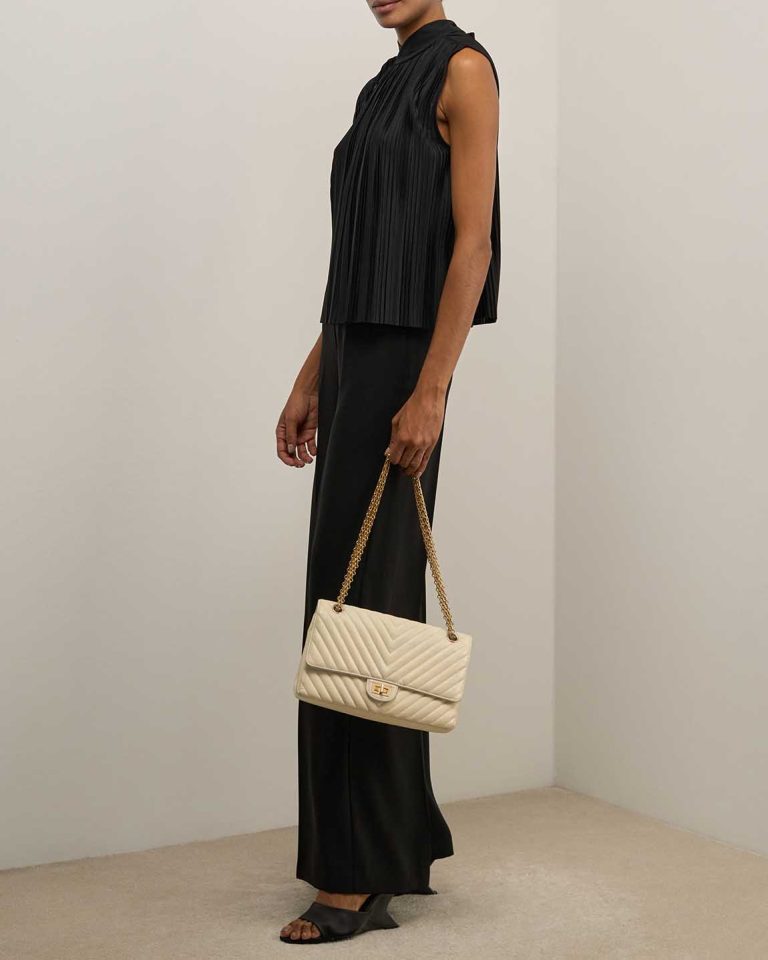 Chanel 2.55 Reissue 226 Crinkled Calf Off White Front | Sell your designer bag