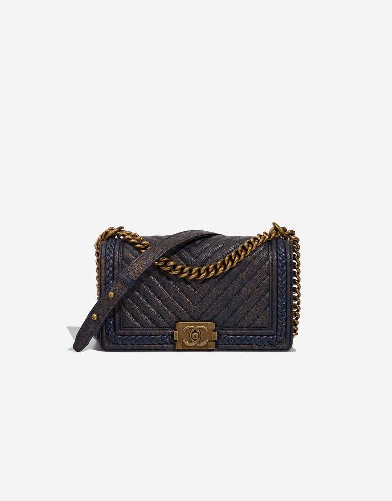 Chanel Boy Old Medium Caviar Blue / Metallic Gold Front | Sell your designer bag