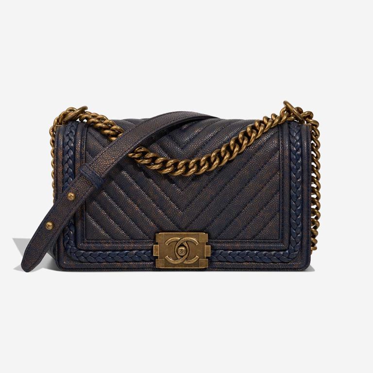 Chanel Boy Old Medium Caviar Blue / Metallic Gold Front | Sell your designer bag