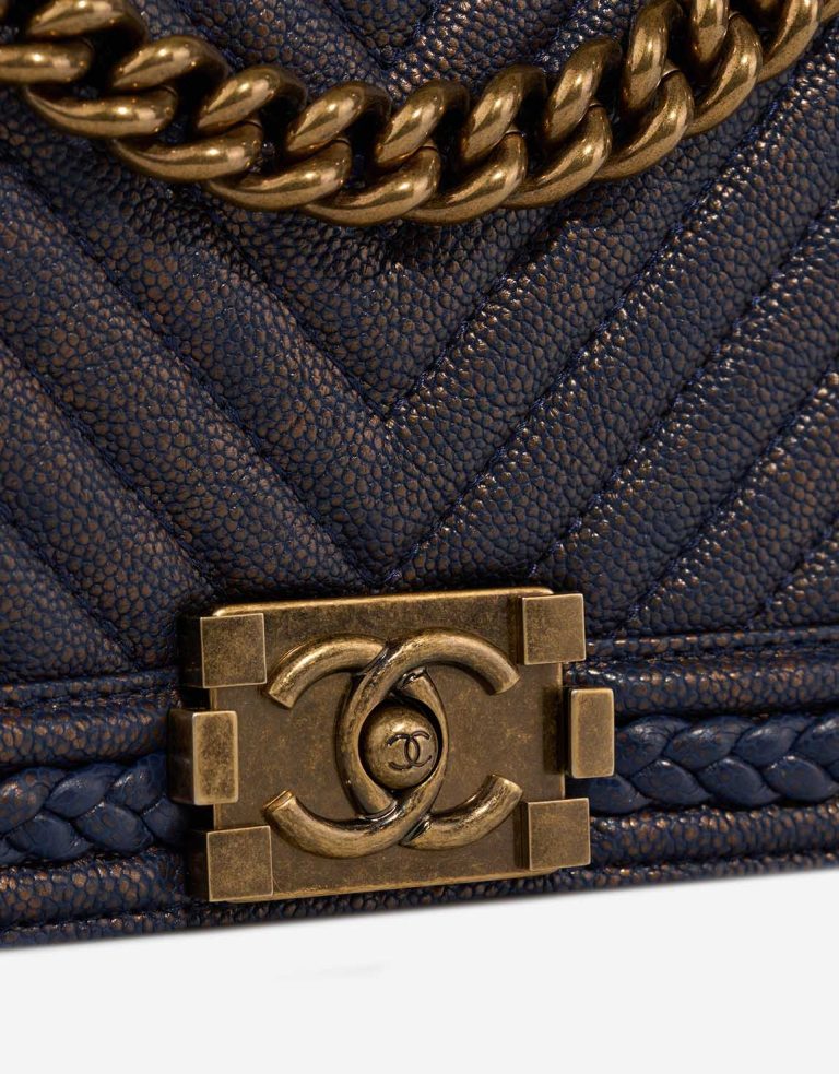 Chanel Boy Old Medium Caviar Blue / Metallic Gold Closing System | Sell your designer bag