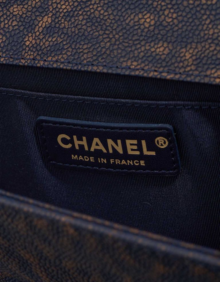 Chanel Boy Old Medium Caviar Blue / Metallic Gold Logo | Sell your designer bag