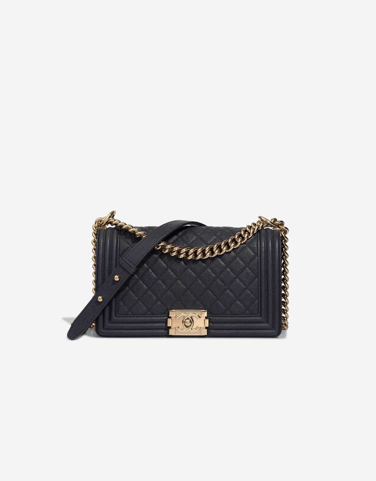 Chanel Boy Old Medium Caviar Dark Blue Front | Sell your designer bag