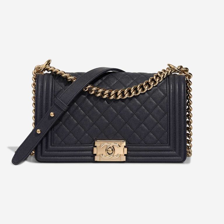 Chanel Boy Old Medium Caviar Dark Blue Front | Sell your designer bag