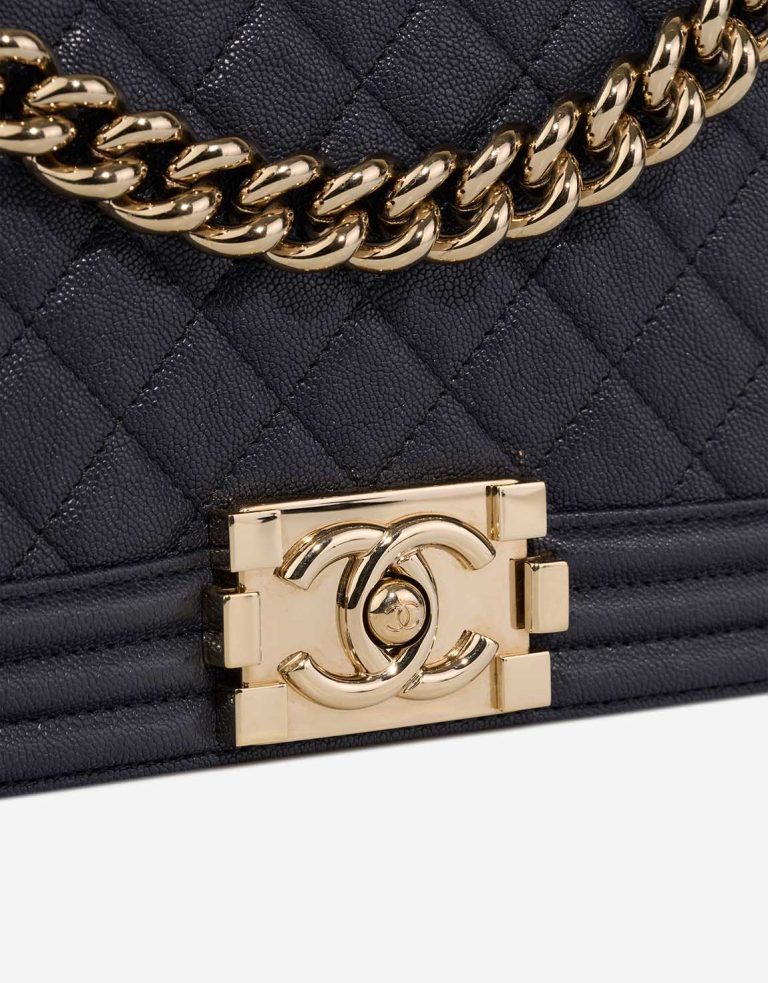 Chanel Boy Old Medium Caviar Dark Blue Closing System | Sell your designer bag