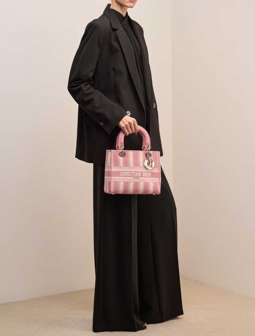 Dior Lady D-Lite Medium Canvas Pink on Model | Sell your designer bag