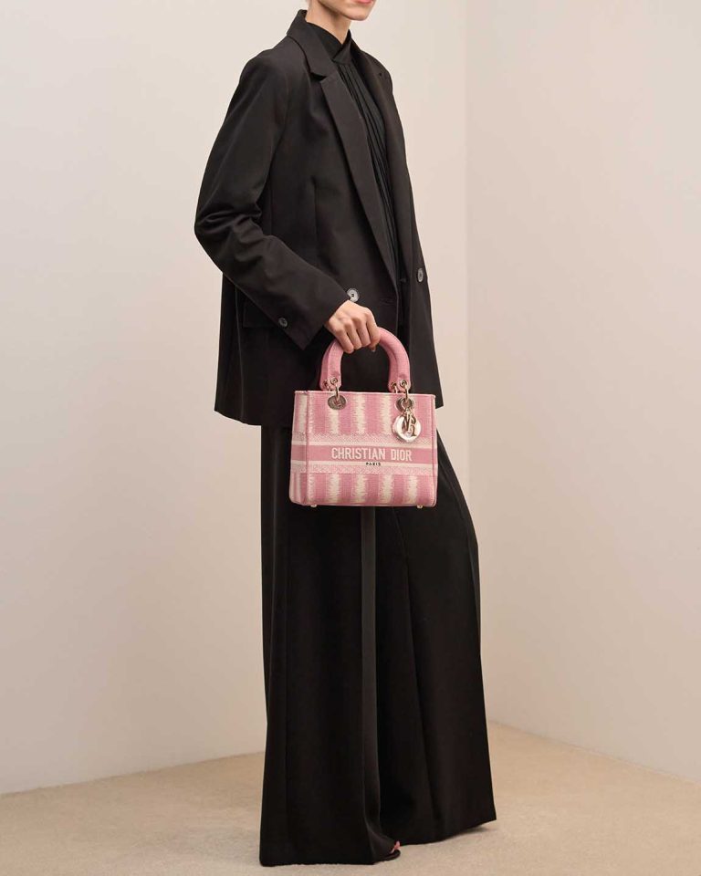 Dior Lady D-Lite Medium Canvas Pink Front | Sell your designer bag