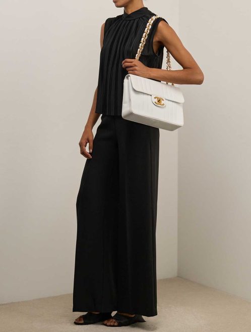 Chanel Timeless Jumbo Lamb White on Model | Sell your designer bag