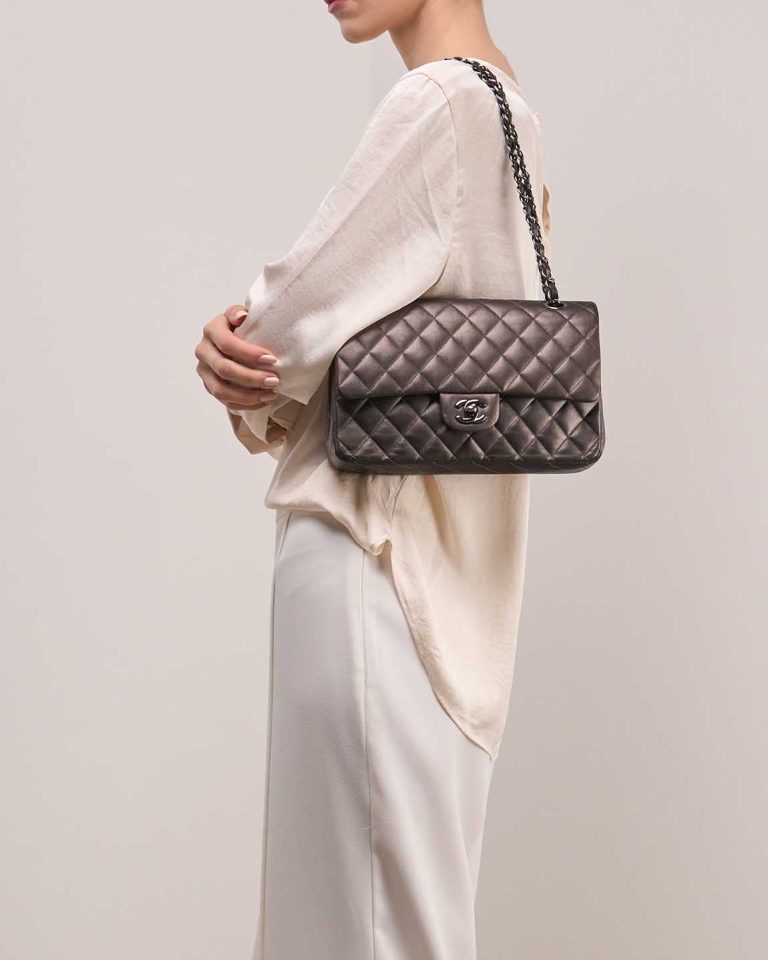 Chanel Timeless Medium Lamb Dark Grey Front | Sell your designer bag