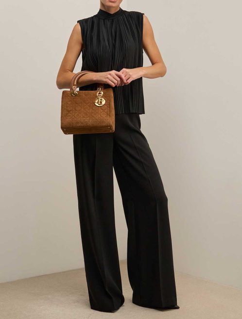 Dior Lady Medium Suede Brown on Model | Sell your designer bag