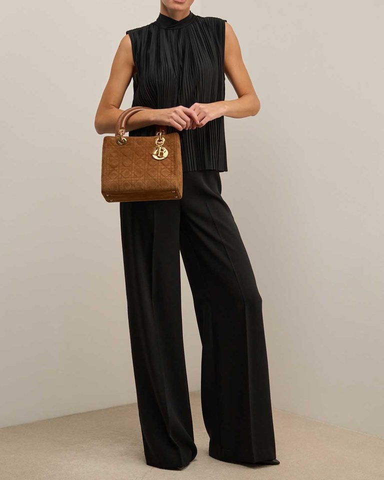 Dior Lady Medium Suede Brown Front | Sell your designer bag